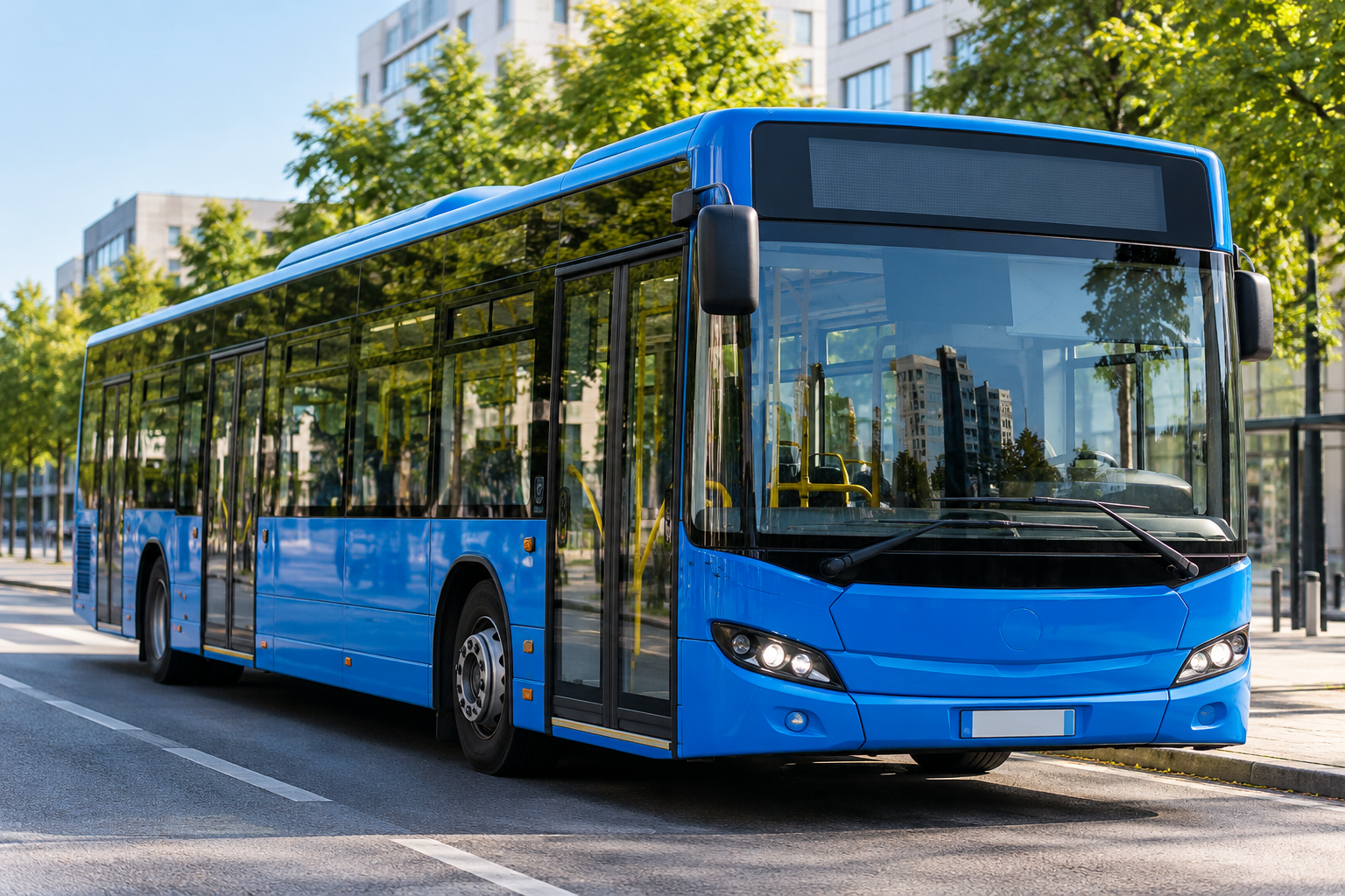 Bus bleu moderne en ville
