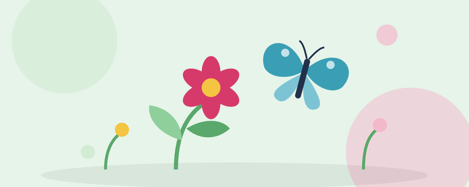 Fleur, feuilles et papillon