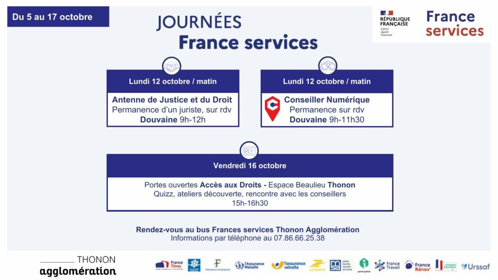 Programme des Journées France Services : lundi 12 et vendredi 16 octobre